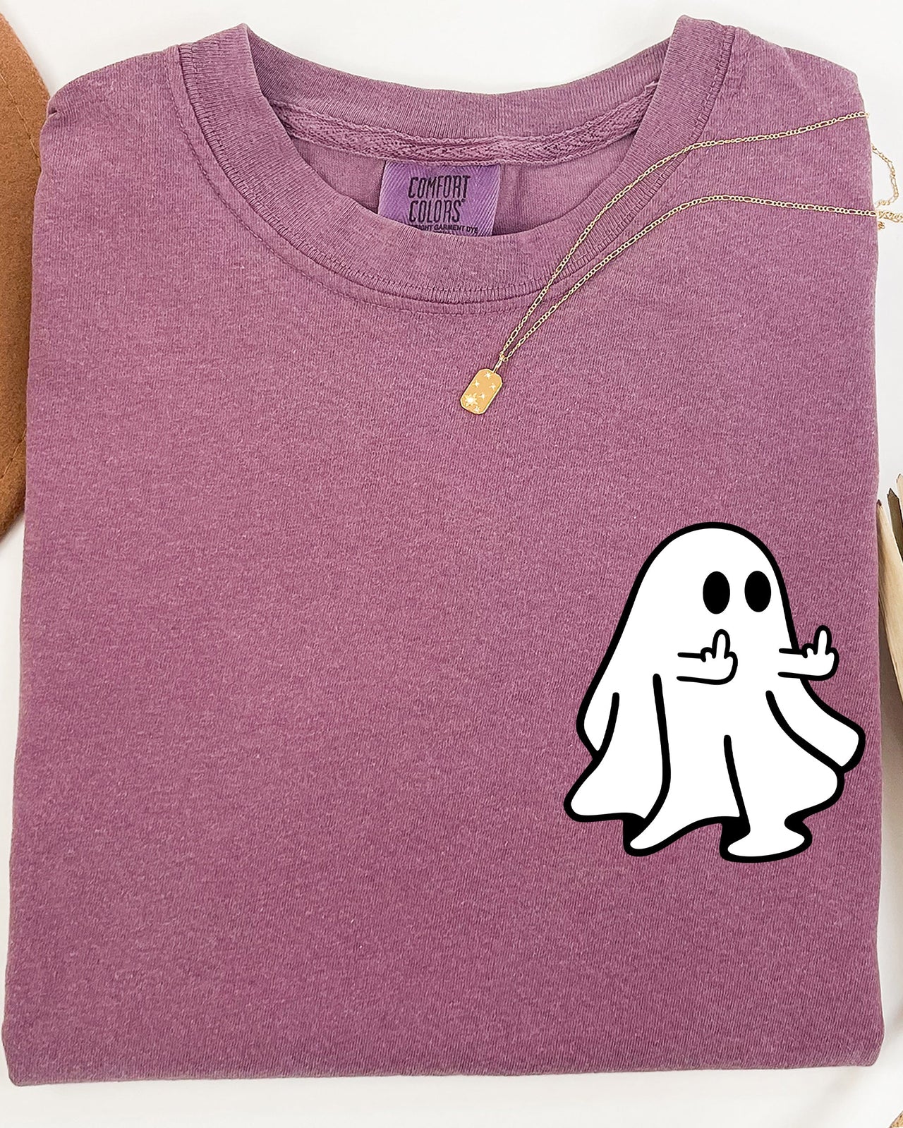 Rude Ghost Pocket Print Middle Finger Crude Vulgar Meme Halloween Comfort Colors Tee