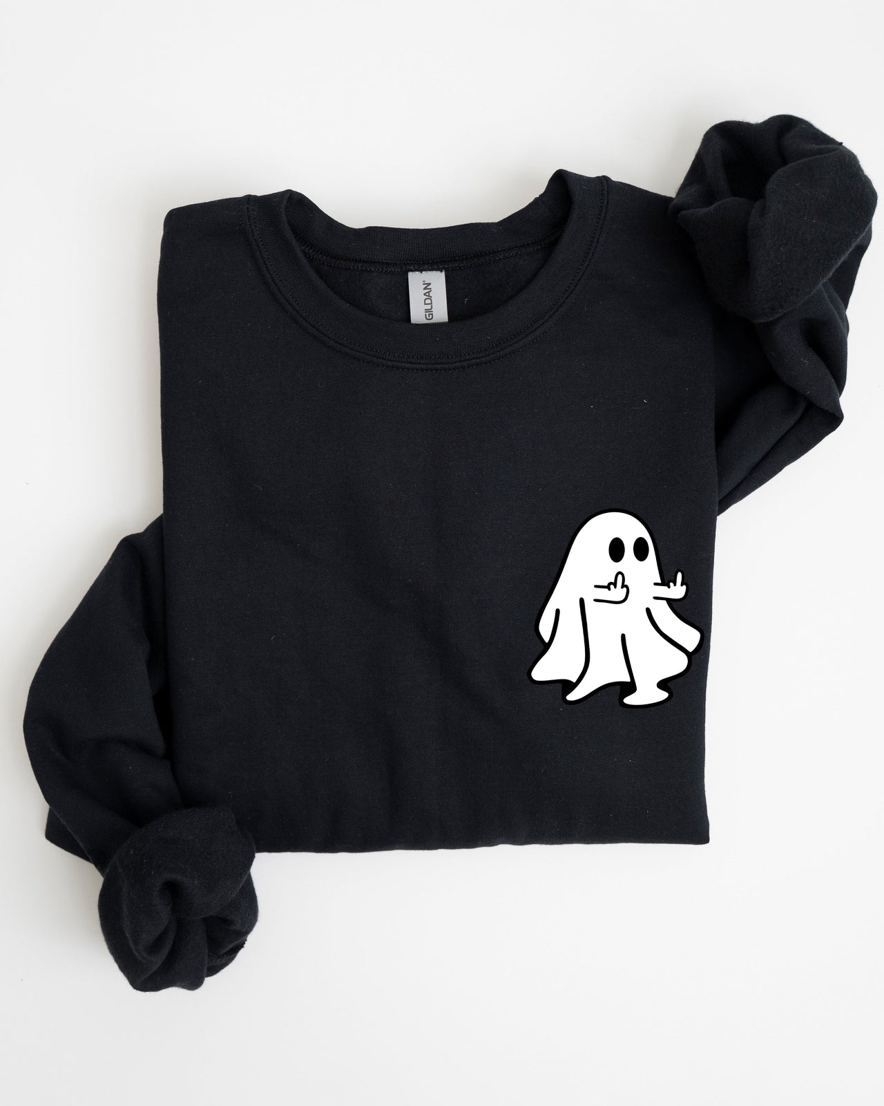 Rude Ghost Pocket Print Middle Finger Crude Vulgar Meme Halloween Edition Sweatshirt