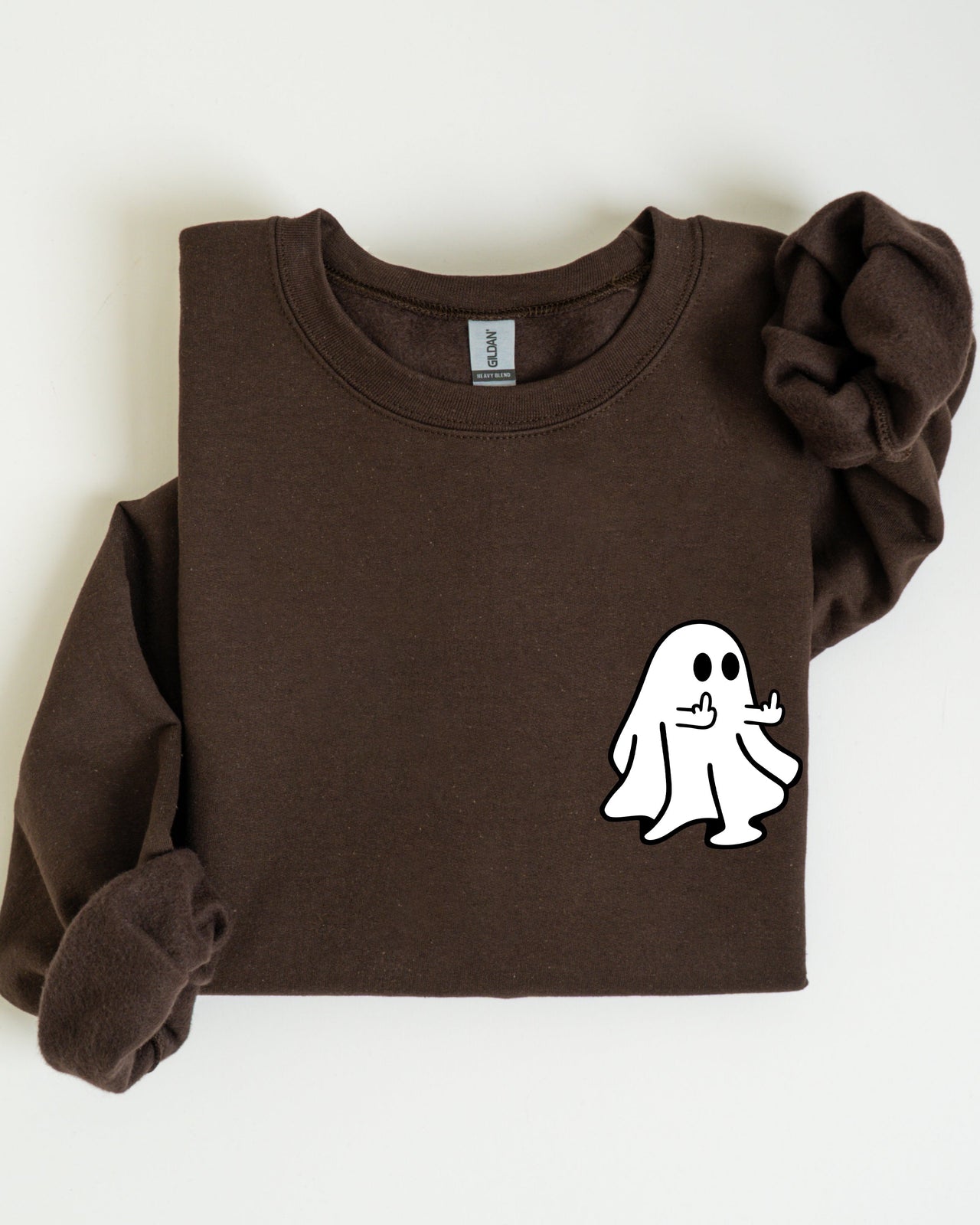 Rude Ghost Pocket Print Middle Finger Crude Vulgar Meme Halloween Edition Sweatshirt