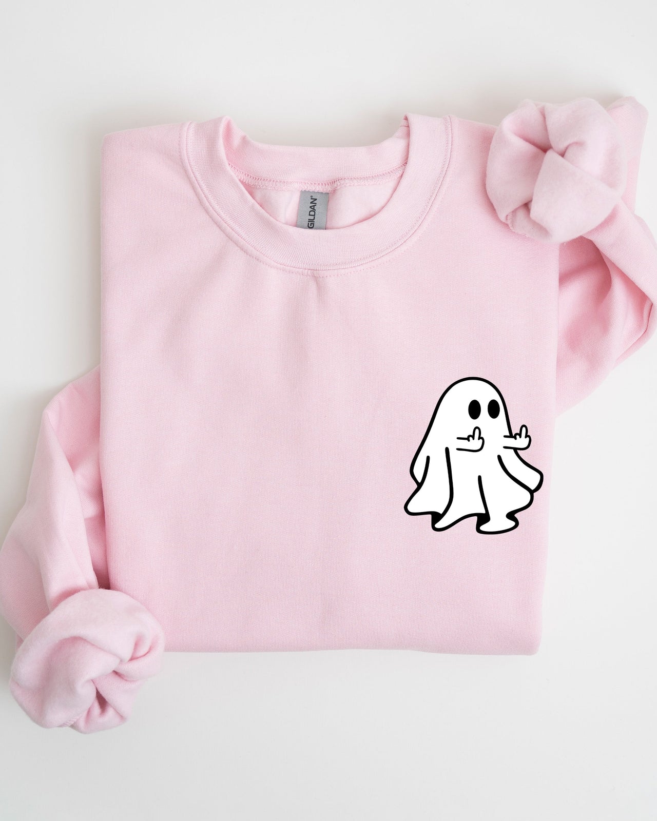 Rude Ghost Pocket Print Middle Finger Crude Vulgar Meme Halloween Edition Sweatshirt