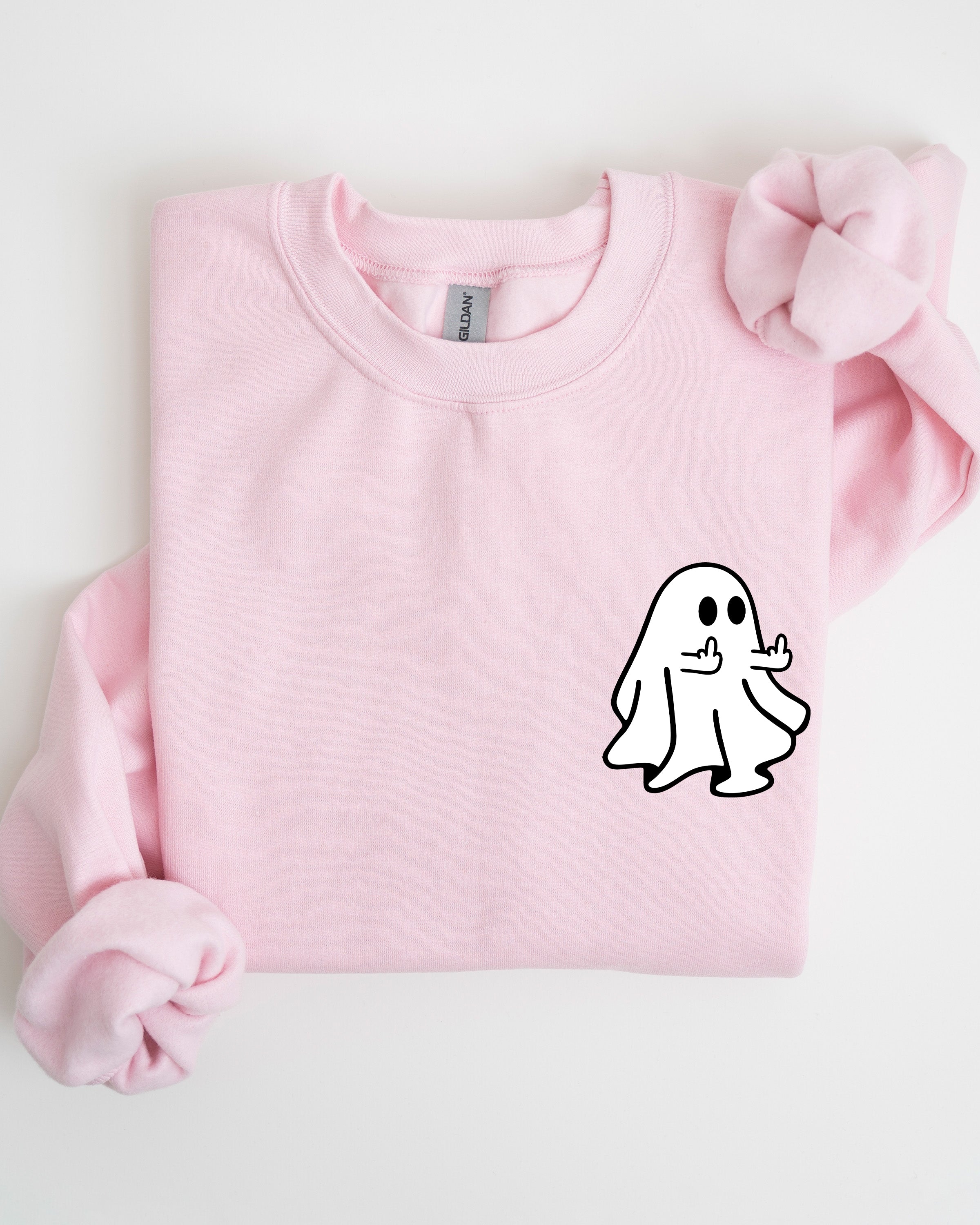 Rude Ghost Pocket Print Middle Finger Crude Vulgar Meme Halloween Edition Sweatshirt