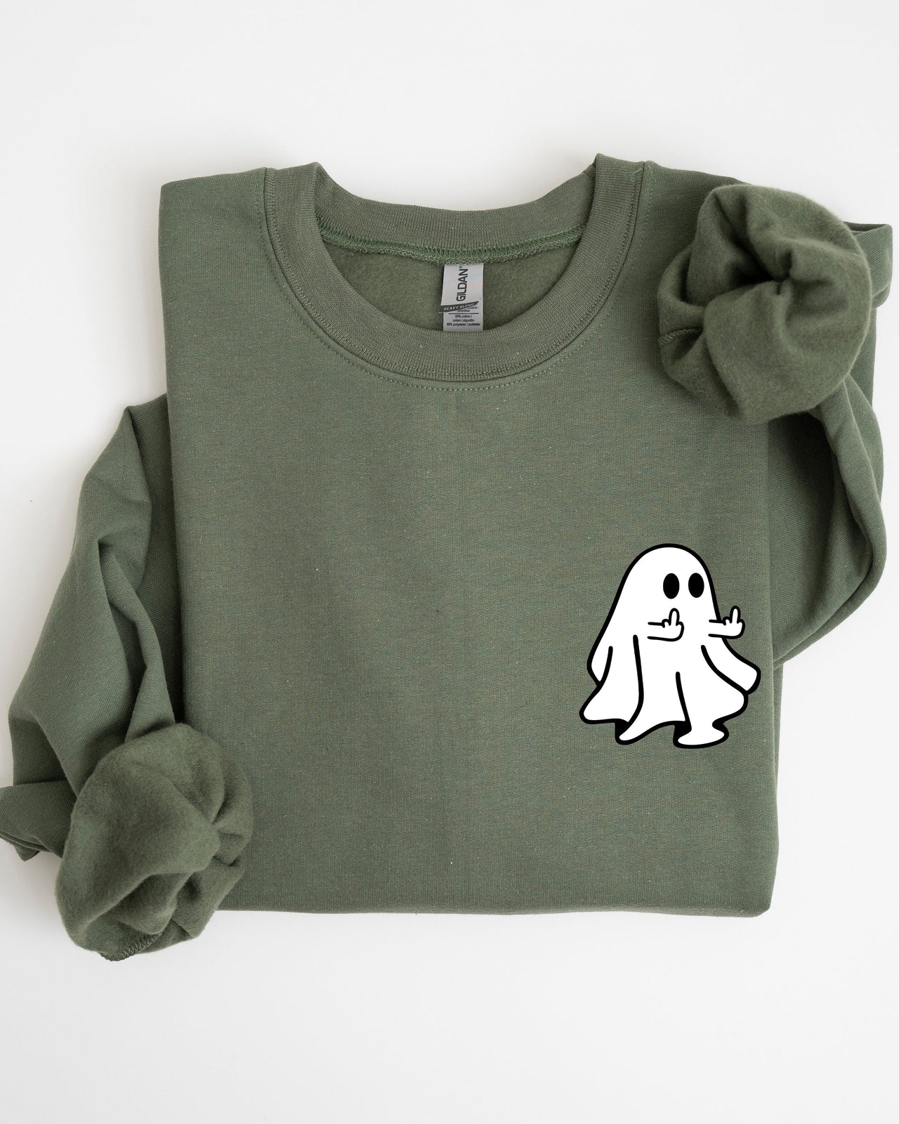 Rude Ghost Pocket Print Middle Finger Crude Vulgar Meme Halloween Edition Sweatshirt