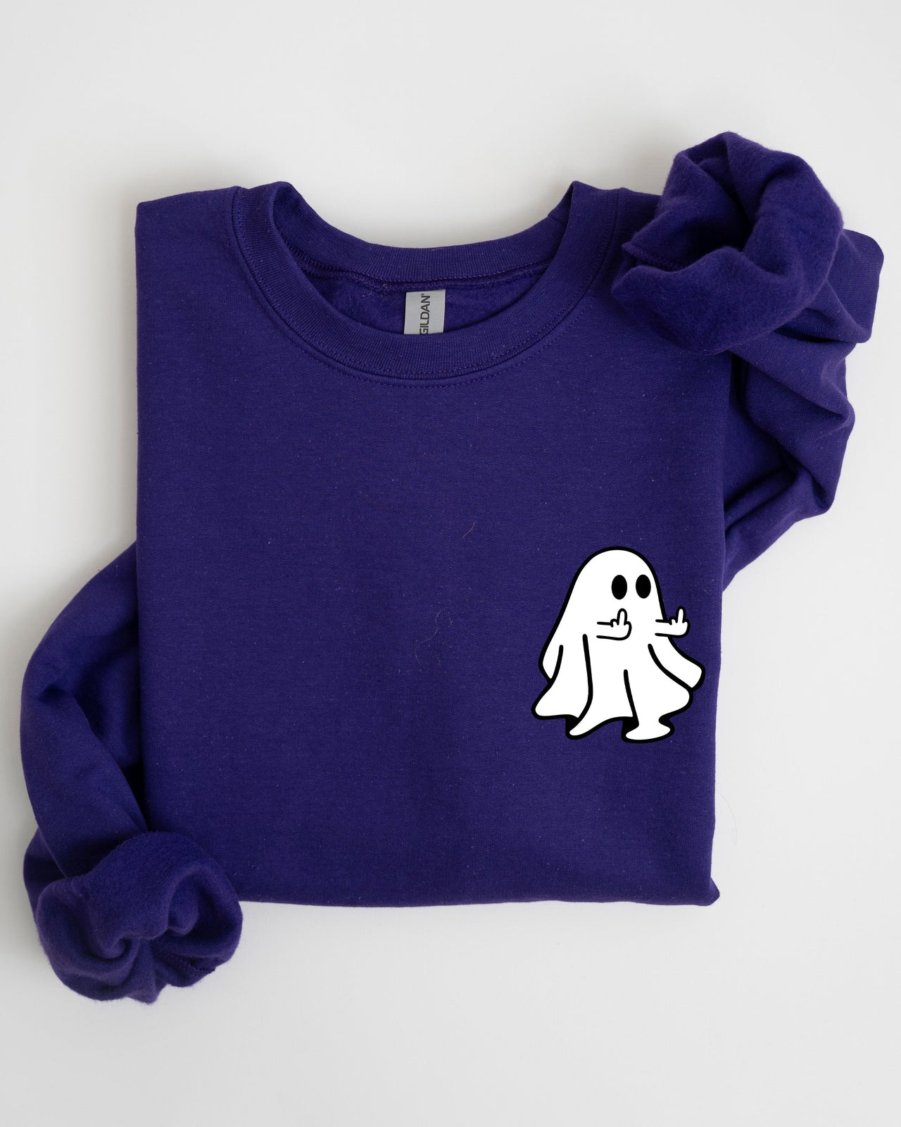 Rude Ghost Pocket Print Middle Finger Crude Vulgar Meme Halloween Edition Sweatshirt