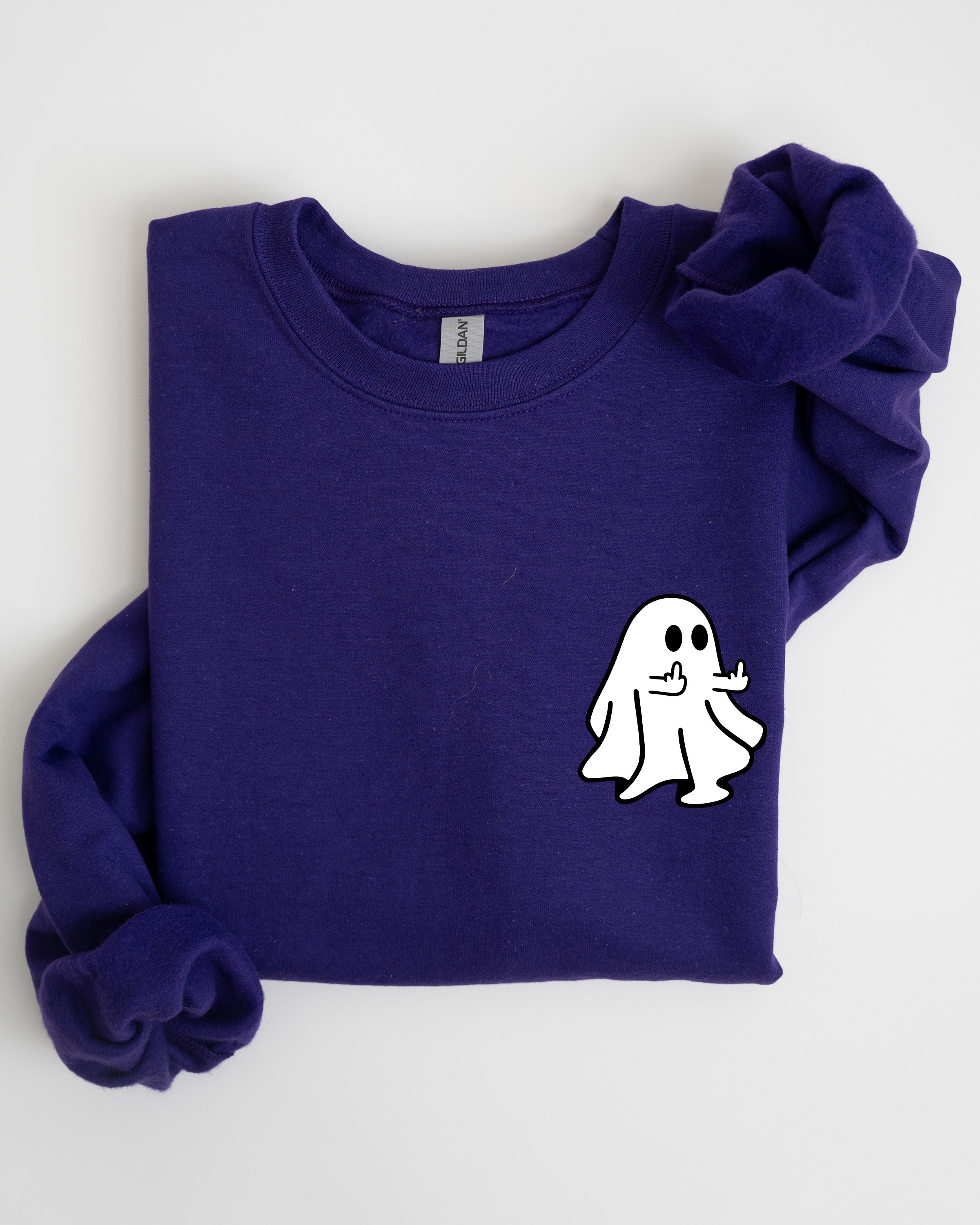 Rude Ghost Pocket Print Middle Finger Crude Vulgar Meme Halloween Edition Sweatshirt