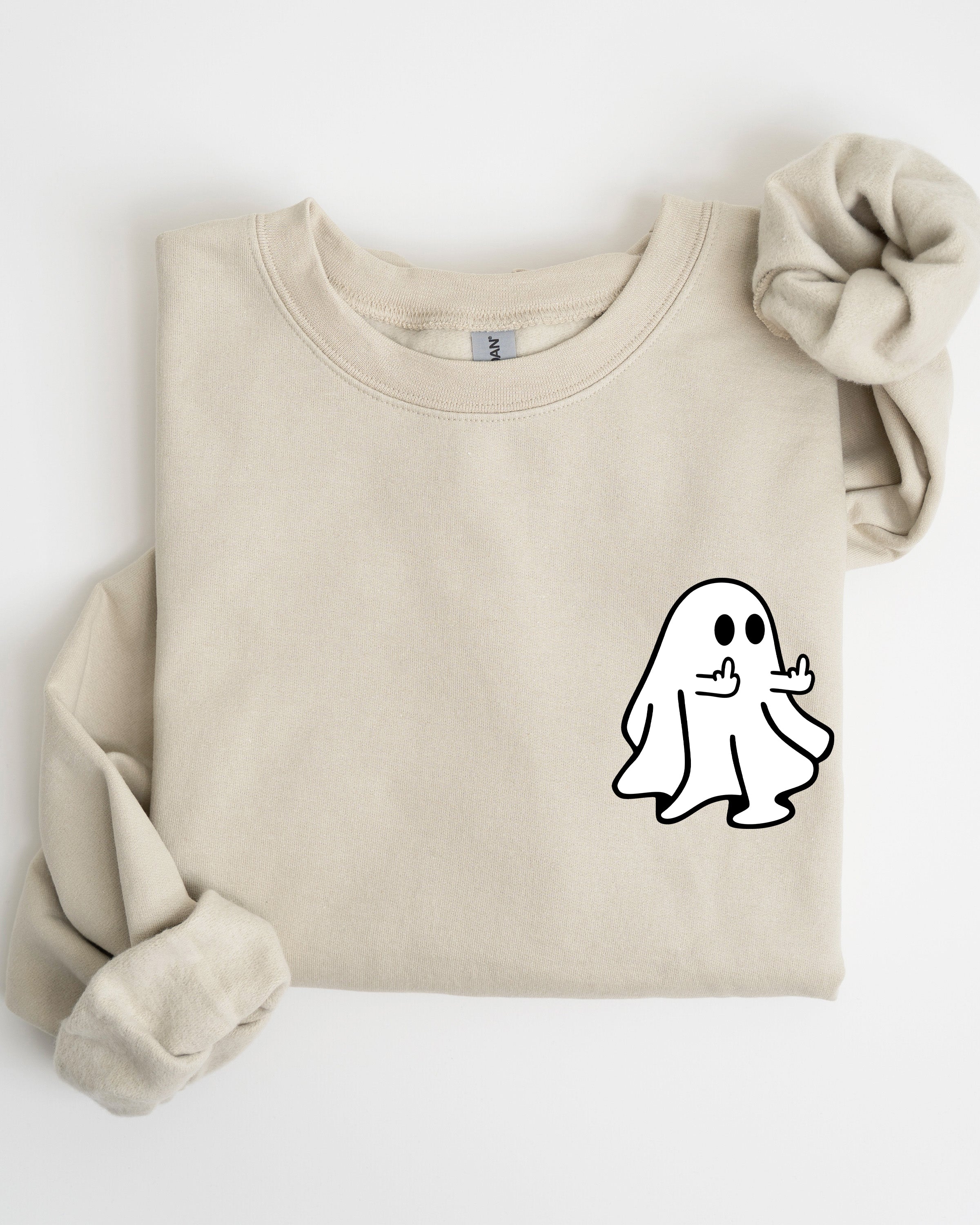 Rude Ghost Pocket Print Middle Finger Crude Vulgar Meme Halloween Edition Sweatshirt