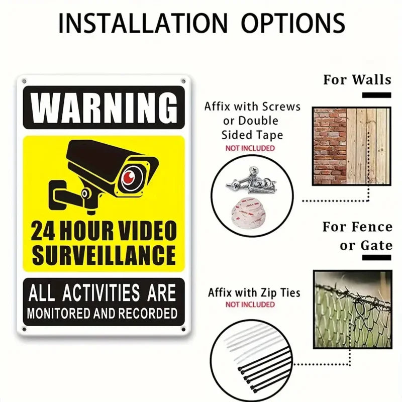 1pc 12x8inch Aluminum 2D flat 24-Hour Outdoor Surveillance Alert Sign - Durable CCTV Security Camera Notice