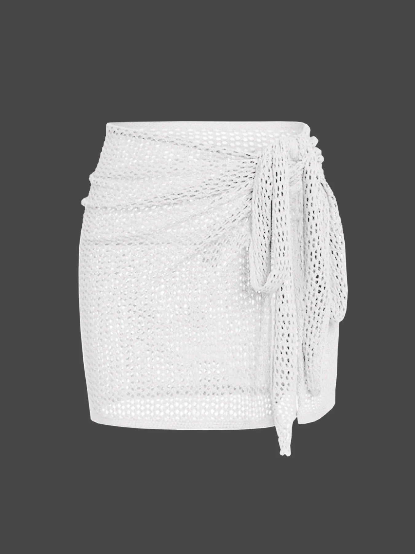 Women's Knitted Short Skirt with Hollow Straps and Slit, Sexy Beach Coverup Shirt for Summer