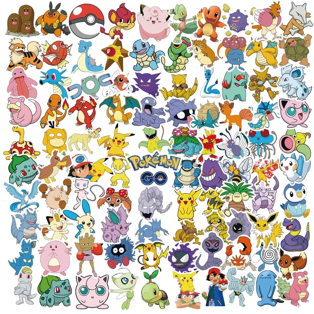 100/200/300Pcs Pokemon Kawaii Pikachu Stickers Decoration Decals Laptop Skateboard Car Luggage Phone Waterproof Sticker Toy