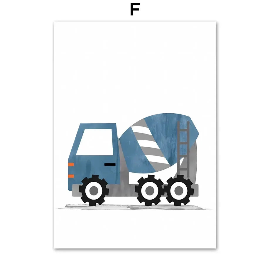 Modern Nordic Style Canvas Print Painting Poster Cartoon Car Letter Number Children Wall Picture Art Studio Kids Room Home Decor