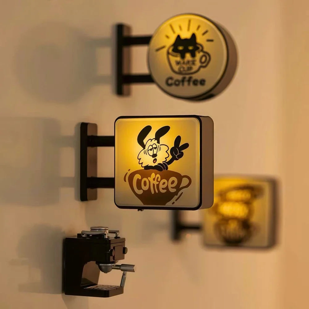 Retro Coffee Corner Refrigerator Magnet Light Fridge Magnet Magnetic Home Miniature Pegboard Coffee Shop Glowing Decoration