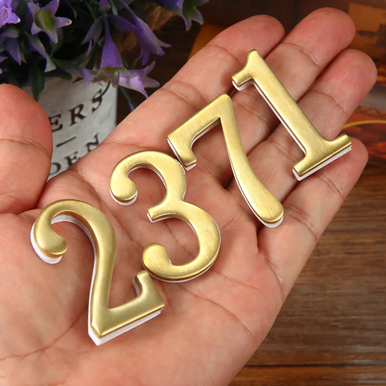 Brass House Number Self-Adhesive 3D Door Numbers Hotel Home Sticker Address Mailbox Numbers #0-9 Home Decoration