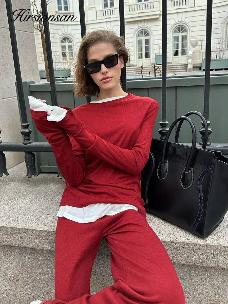 Hirsionsan Modal Soft Loose Sets Women 2026 Casual Two Pieces Long Sleeve T Shirts and High Waist Dresses Outfits Tracksuit
