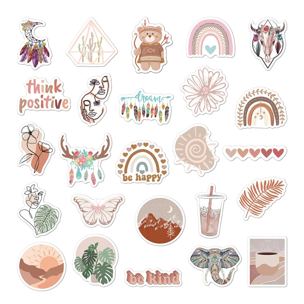 10/30/50pcs Cute Cartoon Art Bohemian Aesthetic Stickers Graffiti Decals Laptop Phone Scrapbook Car Luggage Waterproof Sticker