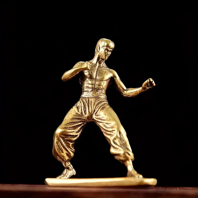 Brass Kung Fu Martial Artist Statue, Multi-Functional Room Decor, Movie Themed Collection Indoor Scene Decoration for Christmas
