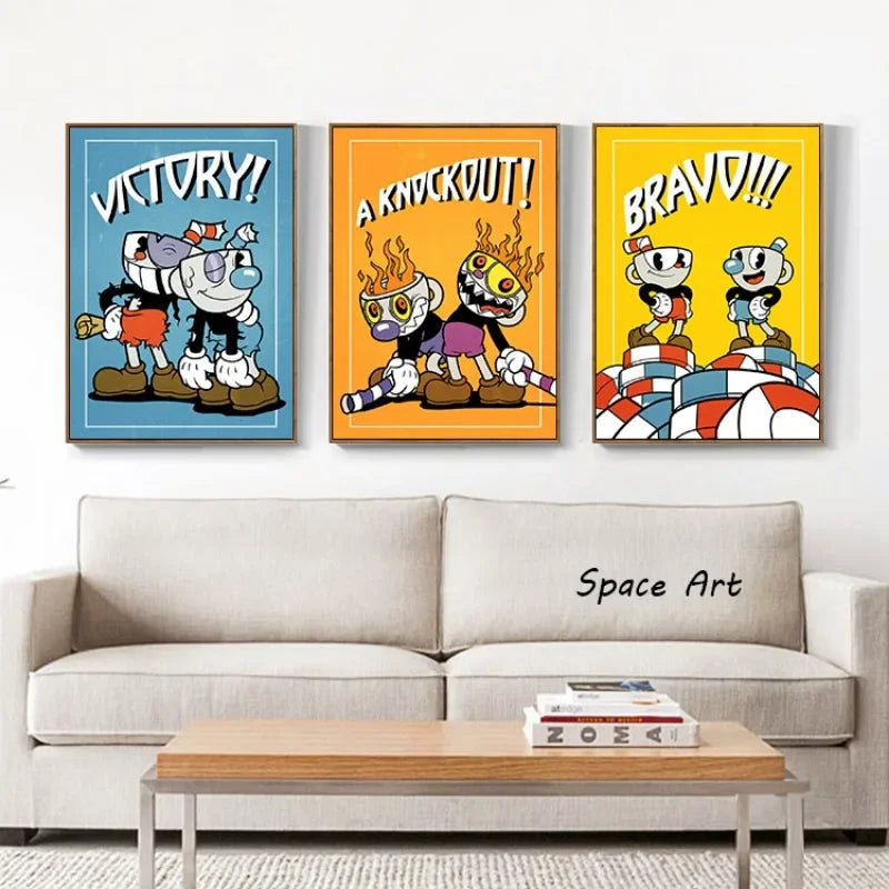 Classic Retro Wall Art Game Anime Cuphead Cartoon Characters HD Canvas Printed Poster Home Living Room Bedroom Decoration
