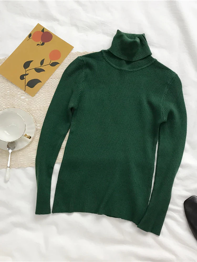 2026 Autumn Winter Thick Sweater Women Knitted Ribbed Pullover Sweater Long Sleeve Turtleneck Slim Jumper Soft Warm Pull Femme