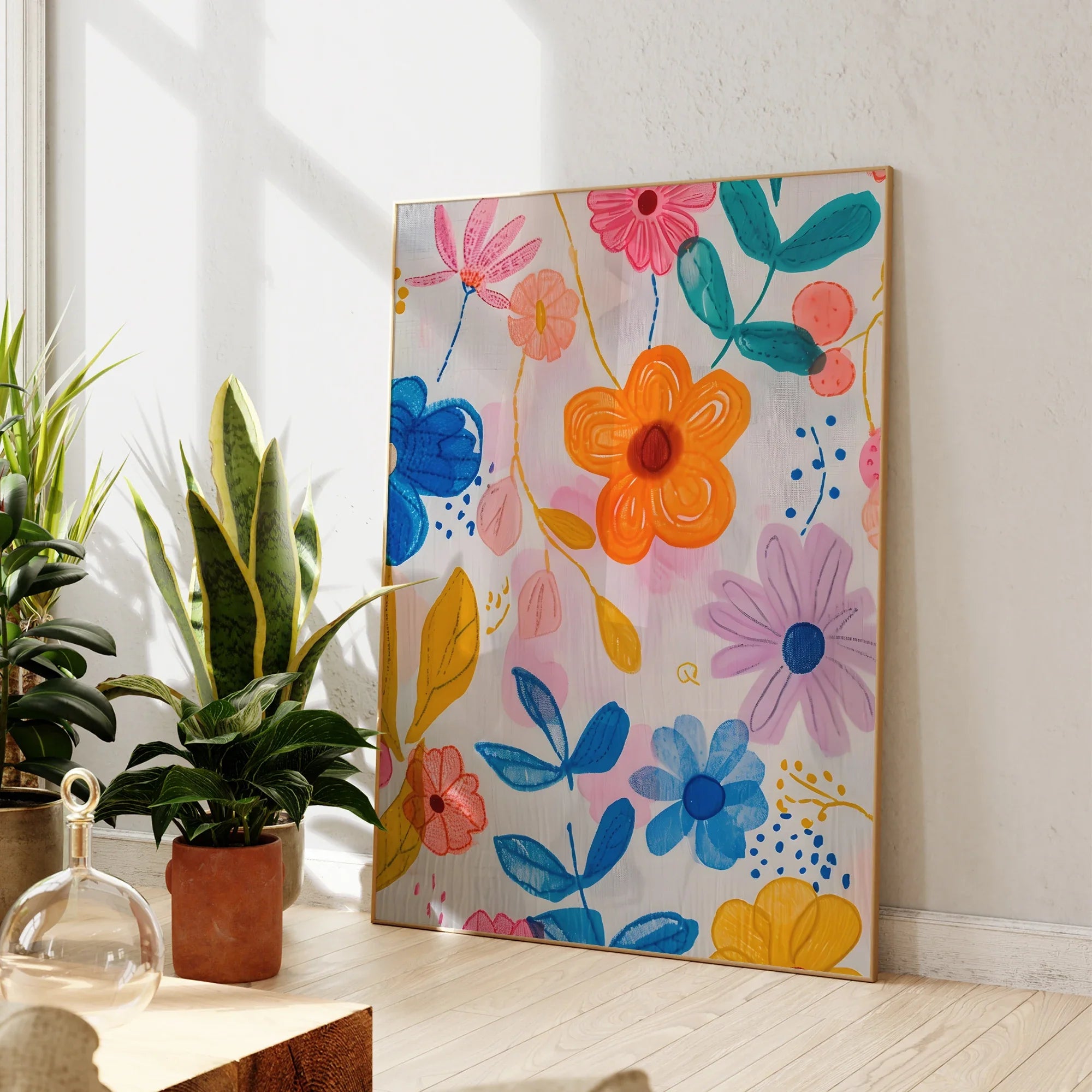 Modern Pink Blue And Yellow Flowers Intertwined Wall Art Prints Canvas Painting Poster Picture For Living Room Home Decor
