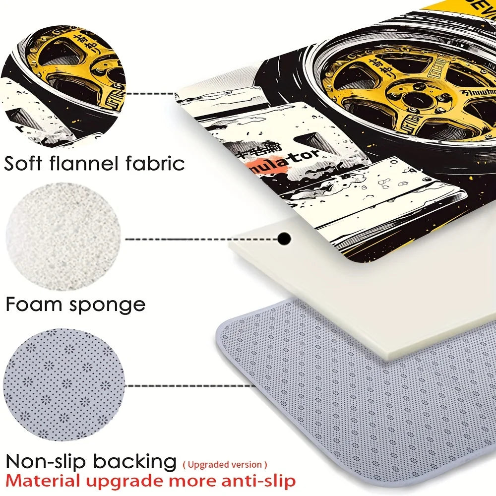 VIKAMA Racing Wheels Printed Carpet Soft Noise Reduction Entrance Door Mats Bedroom Bathroom Doorway Mats Home Decoration