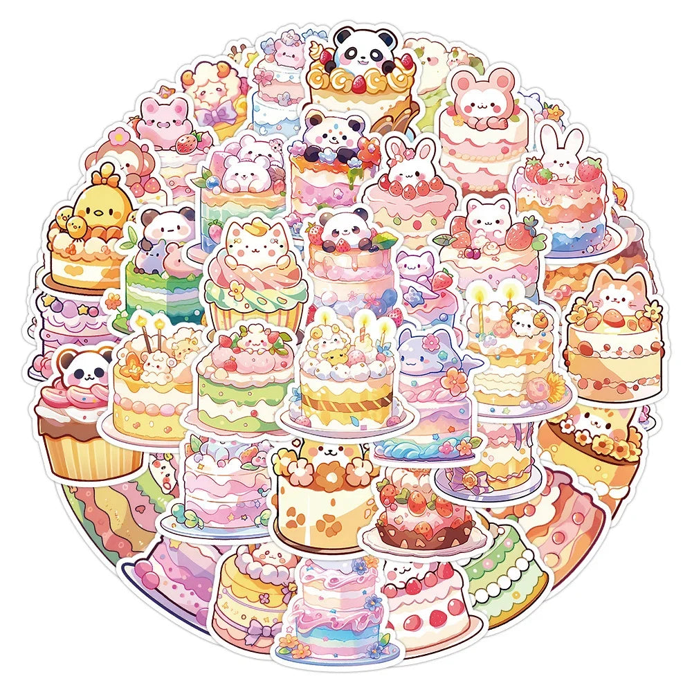 10/30/60pcs Cute Cake Animal Cartoon Aesthetic Stickers Decoration DIY Laptop Suitcase Notebook Stationery Sticker for Kids Toy