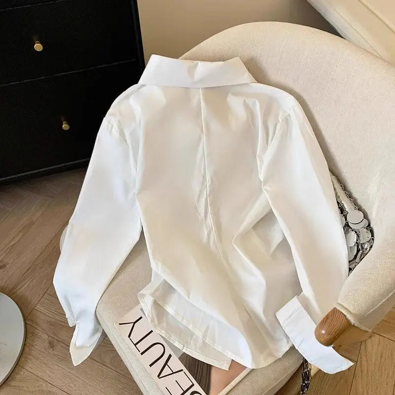 Designer Irregular Long sleeve Polo Shirt Women Tunic White Elegant Basic Top Blouse Ladies Fashion Work Wear Shirts