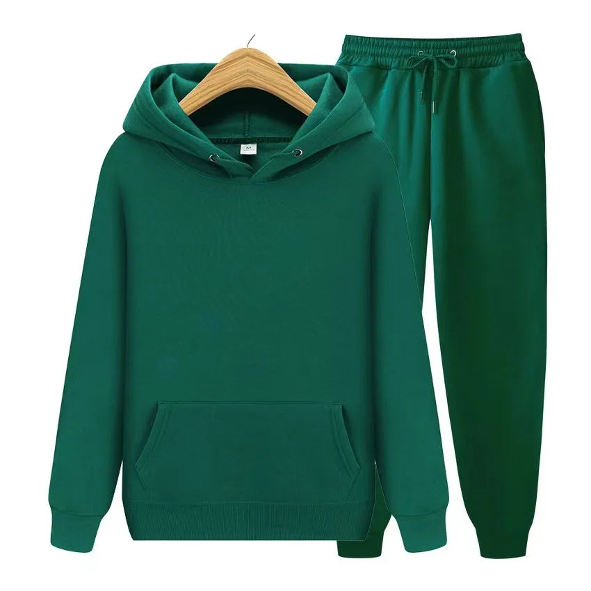 2025 New Men's Autumn/Winter Collection Solid Color Hoodie+Pants Two Piece Fashion Casual Sports Set Size s-3XL