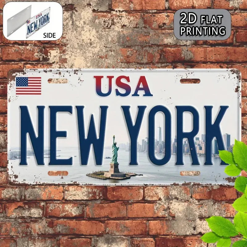 2DPlane，2DFlatbed Printing，1Pieces，New York American Retro Metal Aluminum License Plate Number Plate，Decorative Signs and Plaque
