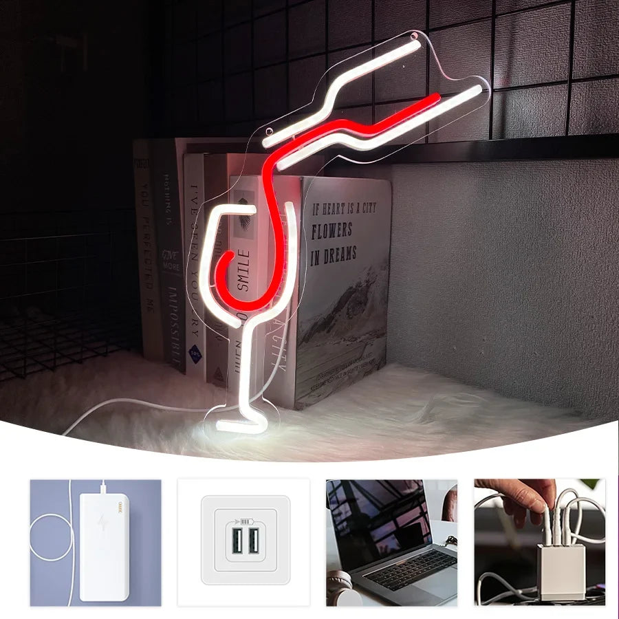 Red Wine Glass Led Neon Sign, Hand-Made Pouring Icon, Usb Powered, Suitable For Restaurants, Clubs, Family Gatherings, Bar Decor