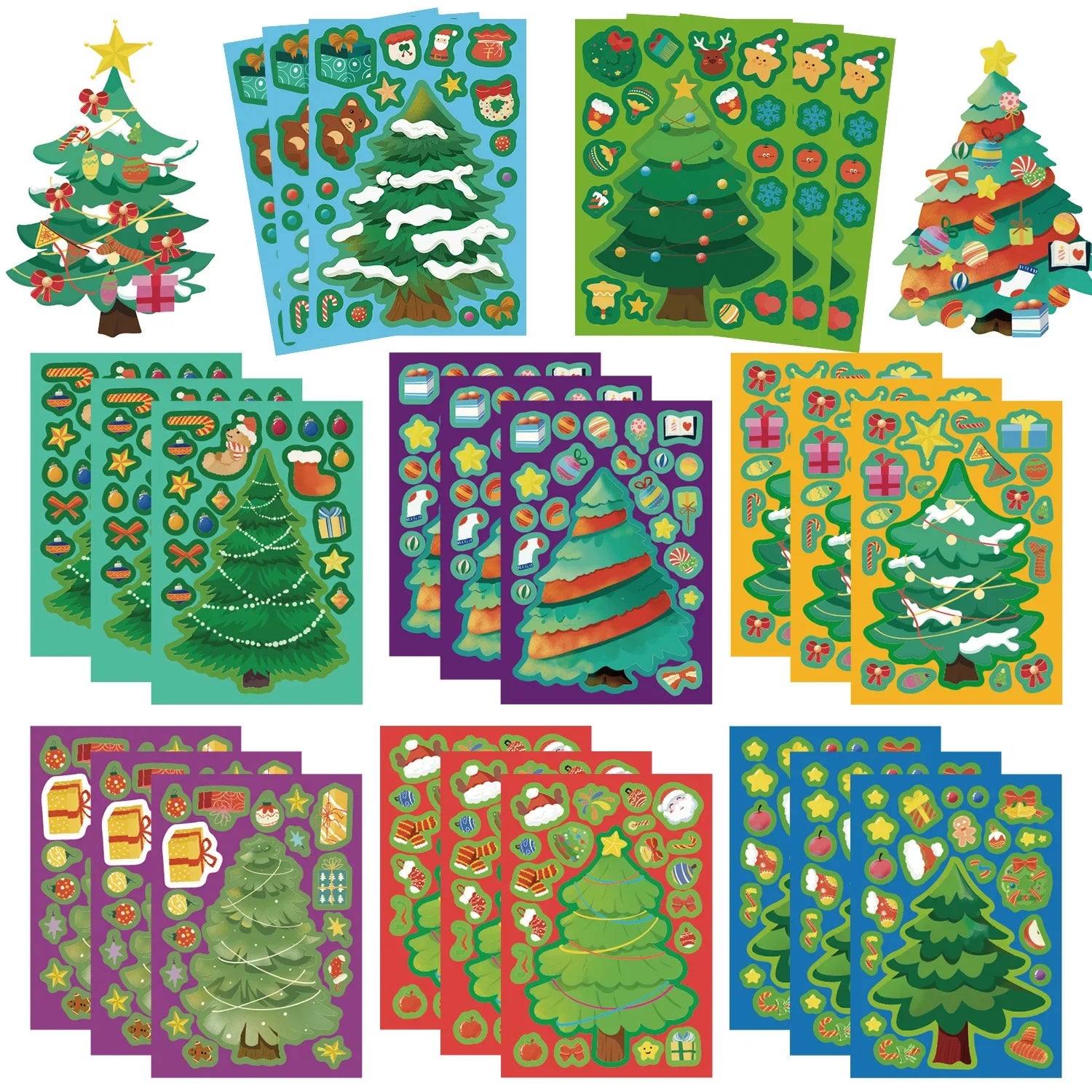 8/16/24PCS Toy Puzzle Stickers Christmas Tree Make a Face Stickers DIY Handicrafts Waterproof Stationery Stickers