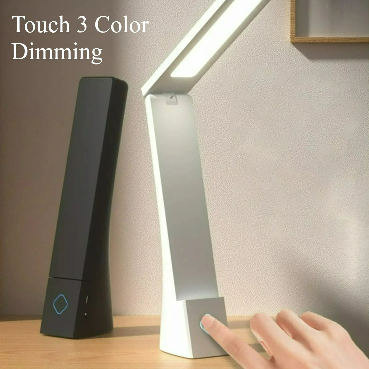 LED Folding Desk Lamp Touch 3 Color Dimming Charging and Pluging Eye Protection Learning Table Lamp Bedroom Bedside Night Light