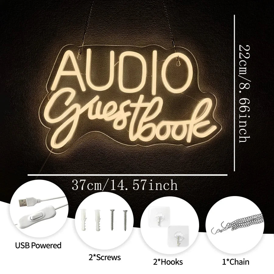 Audio Guestbook Neon Sign, Wedding Message Led Neon Wall Decor, Bedroom, Bar Party, Wedding Scene Luminous Sign Wall Lamp.