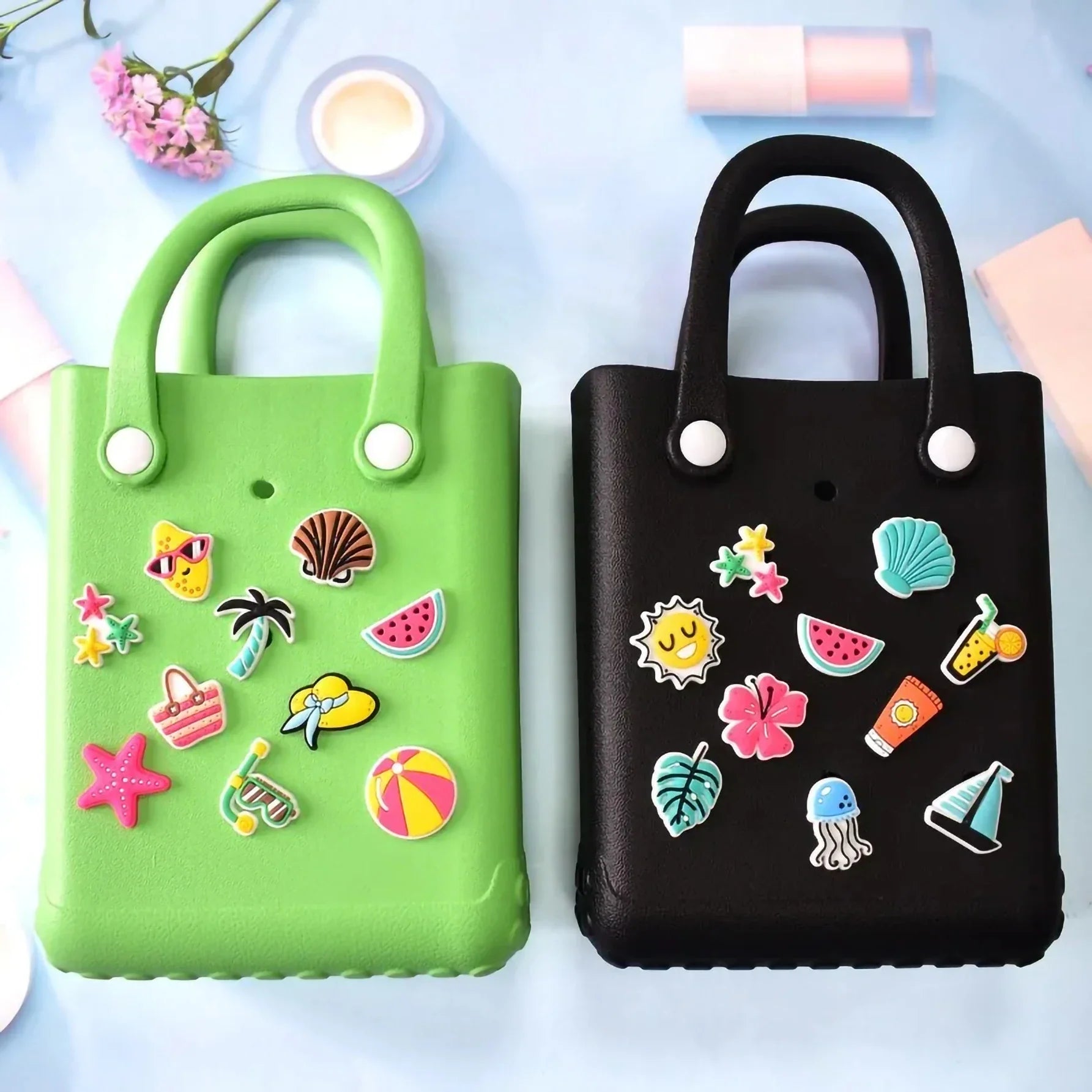 18pcs Lovely Bags Accessories Rubber Summer Decoration Women Beach Bag Tote Handbag Random Pairing Decorative Buckles Inser