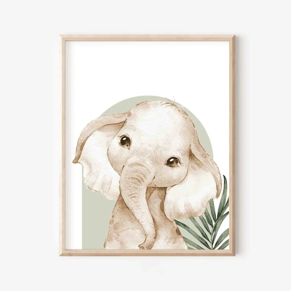 Nordic Modern Cute Animal Elephant  Giraffe Cat Prints Canvas Painting Poster For Living Room Play Room Kids Room Home Decor