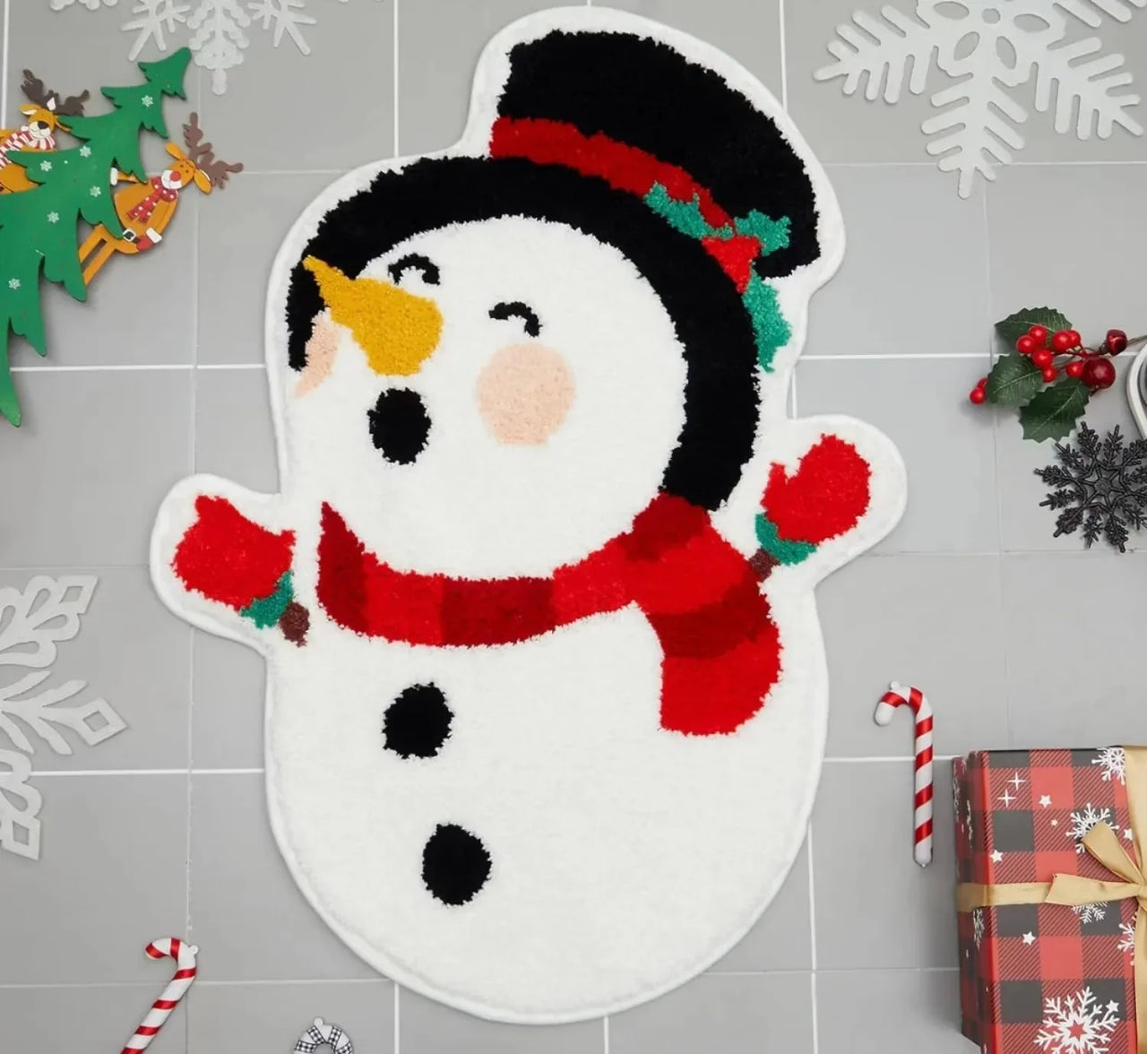 VIKAMA Cartoon Christmas Tree Wool-like Carpet Soft Anti-slip Floor Mat Entry Door Mat Festival Atmosphere Home Decoration