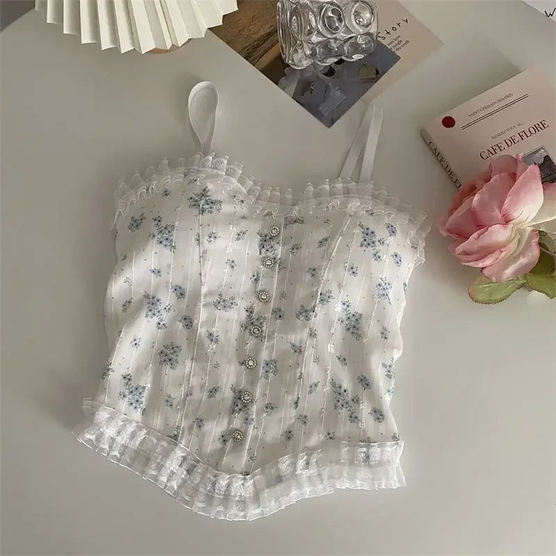 French lace sexy floral vest with a beautiful back wrapped around a solid-color casual halter sleeveless sweet vest underwear