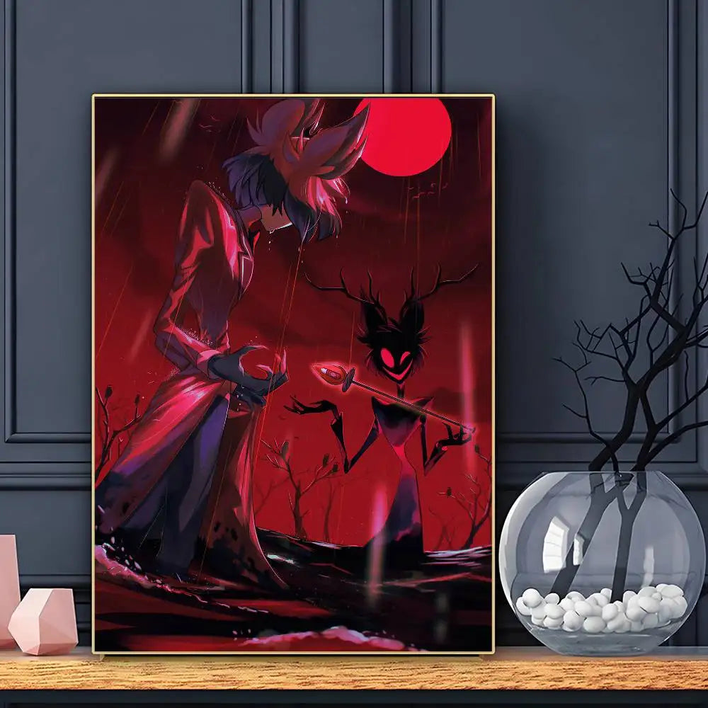 Cartoon H-Hazbin H-Hotel Plot Comedy Poster Sticky Wall Art Printing Waterproof Home Living Bed Room Bar Aesthetic Decor