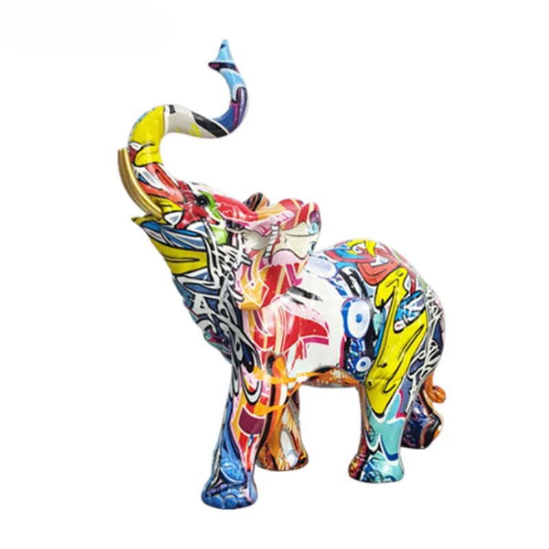 Home Decor Nordic Painting Graffiti Elephant Sculpture Figurine Art Elephant Statue Creative Resin Crafts Decoration Ornaments