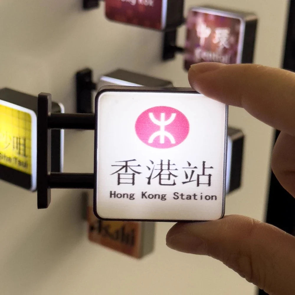Fridge Magnet Hong Kong Subway Station Sign Fridge Magnet Bottom Magnetic Attraction Glowing Home Decorations for Dormitory Gift