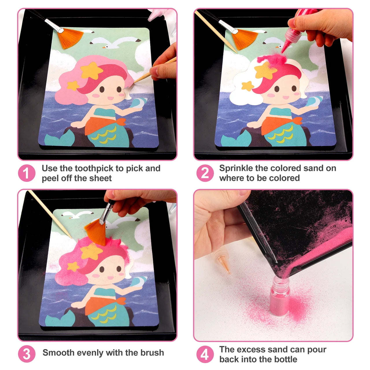Sand Art Kit DIY Sand Painting Craft 14 Color 12 Princess Sand Painting Cards Montessori Toys Educational Toys for Kids Gifts
