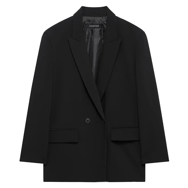 HXAO Blazer Women Double Breasted Pocket Women's Jacket 2025 Long Sleeve Casual Blazers Woman Chic Office Wear Ladies Coat