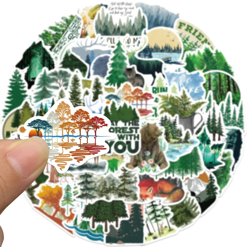 50PCS Green Forest Graffiti Stickers Decorative Guitar Luggage Waterproof DIY Stationery Stickers