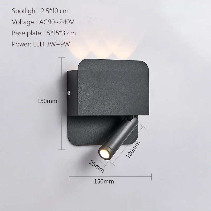 Modern Minimalist Led Wall Lamp USB Charging Indoor Bedroom Lamp Hotel Bedside Reading Lamp Wall Lights Sconce Switch AC 90~240V