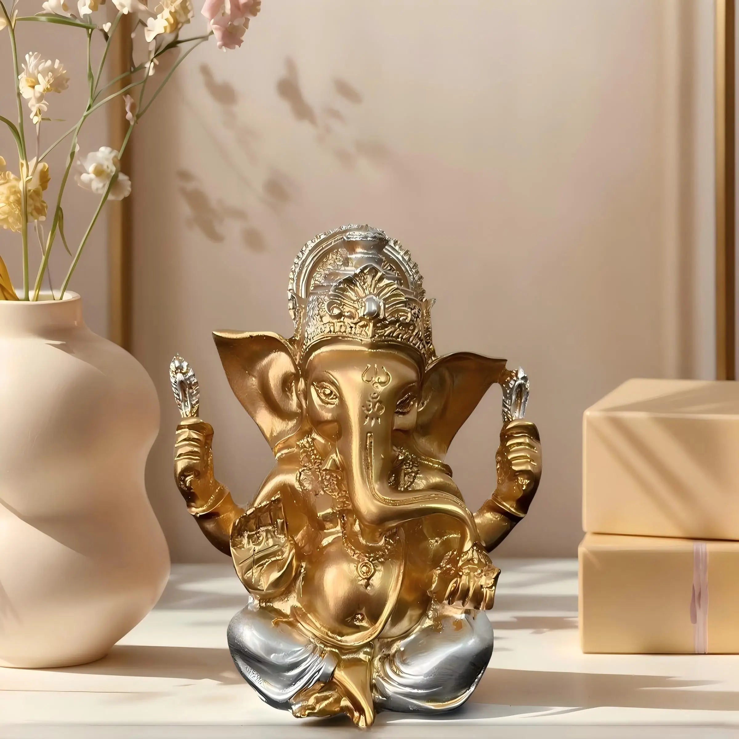1 Exquisite Indian Ganesha Golden Statue Ornament, a Good Item for Blessing and Good Fortune in the Home, Indian Art Style Decoration