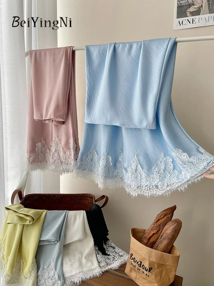 Beiyingni French Elegant Satin Mermaid Skirt Women Spring Summer Lace Patchwork Pack Hip Long A-line Skirts Office Ladies Faldas