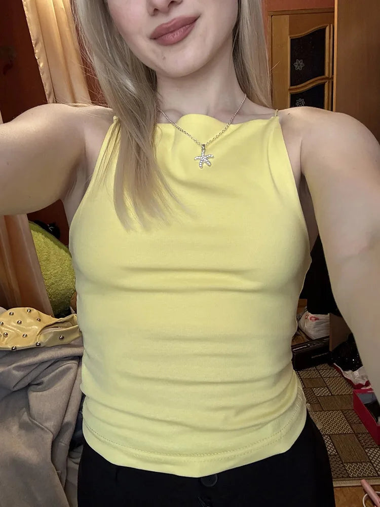 Women's Halter Tank Top Sleeveless Thin Straps Solid Color Camisole Fashion Female Top