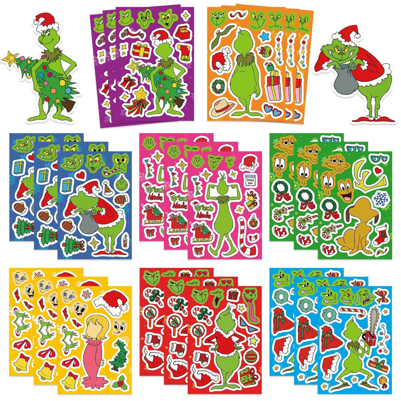 8/16/24PCS Puzzle Stickers Cartoon Green Haired Monster Make a Face Stickers DIY Handicrafts Waterproof Stickers