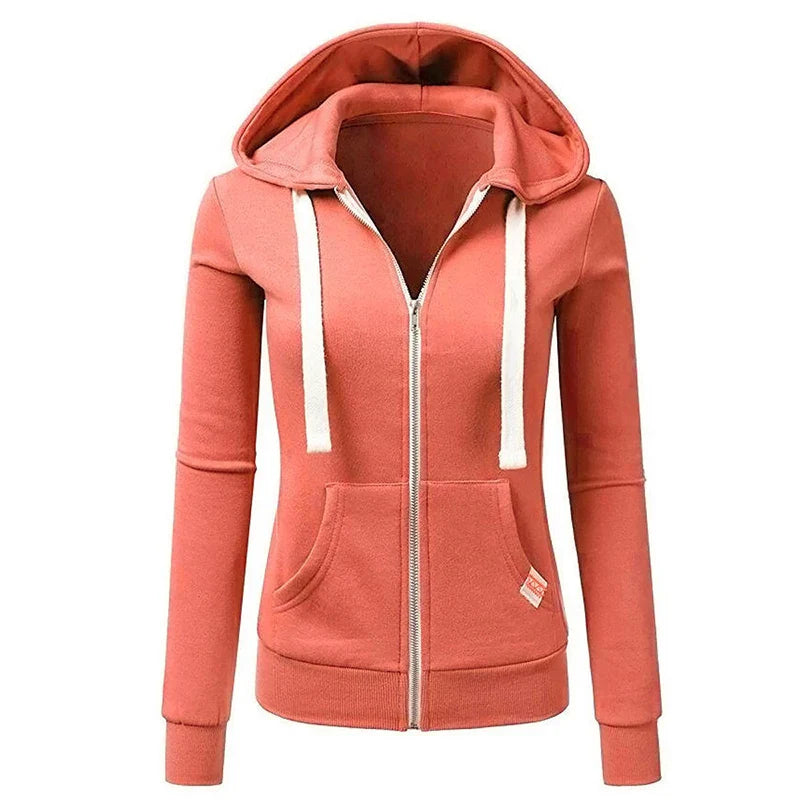 Autumn/Winter New Women'sPersonalized Fashion Sports Hoodie Long Sleeve Drawstring Pocket Zipper Coat Woolen Sweater Top CYXX386