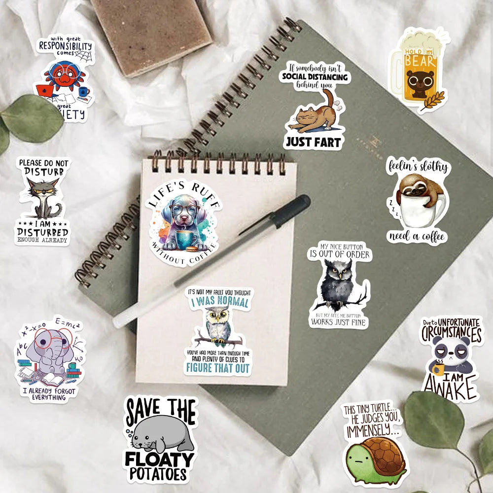 50/100PCS Funny Animal Quotes Waterproof Graffiti Stickers DIY For Decoration Guitar Notebook Luggage Stationery