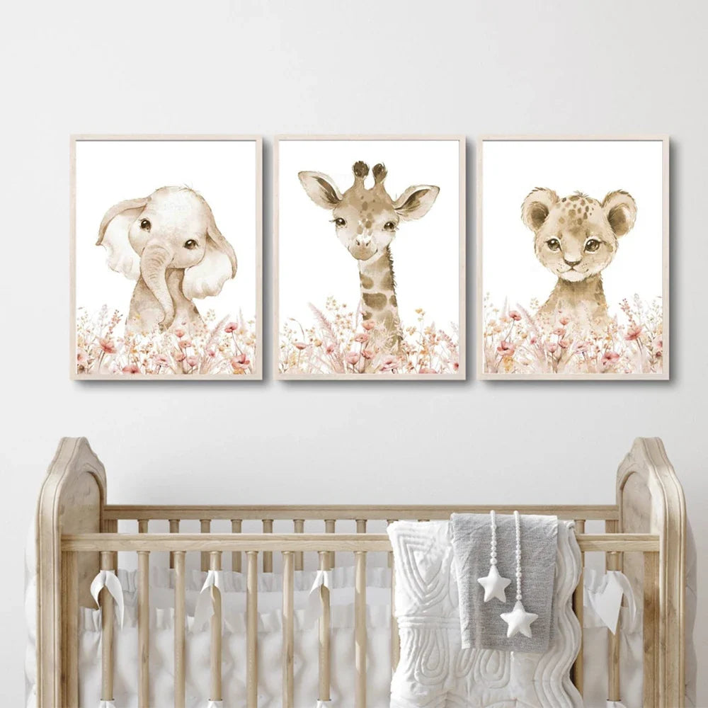 Nordic Modern pink Cute Animal Elephant Giraffe Cat Prints Canvas Painting Poster For Living Room Play Room Kids Room Home Decor