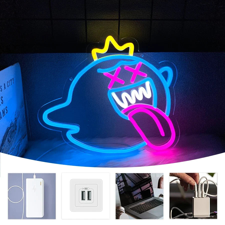 Ghost Led Neon Sign, Retro Arcade Wall Aesthetic Operation Light, Usb Powered, Used For Bar, Club, Game Room, Family Party Decor