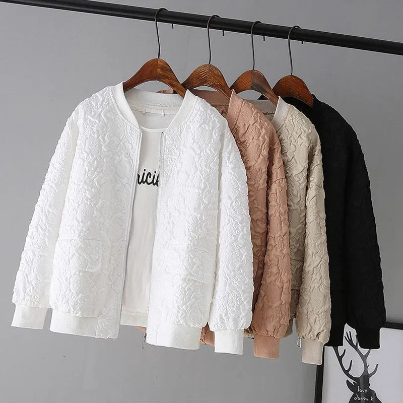 Solid Color Ladies Short Baseball Jacket 2023 New Korean Spring Casual White Jacket Top Female Cardigan Zipper Jackets Fashion
